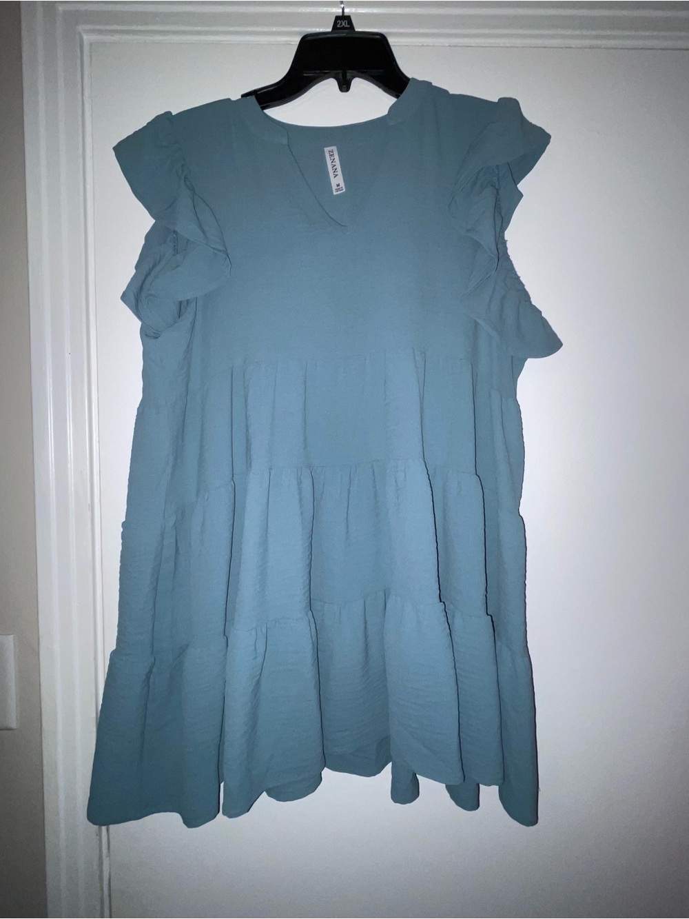 Zenana Outfitters Light Blue Tiered Flutter Sleeve Tunic